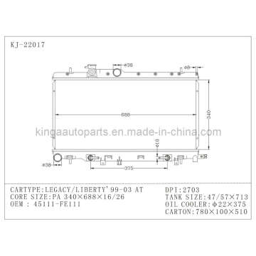 Автоматический радиатор для Subaru Legacy Liberty OEM 45111 Fe111